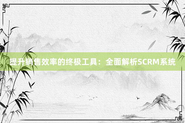 提升销售效率的终极工具：全面解析SCRM系统